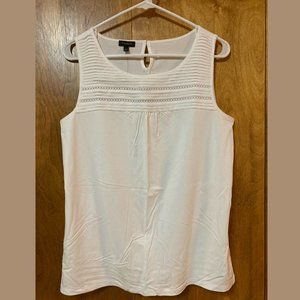 White Tank Top with Decorative Stitching at Top